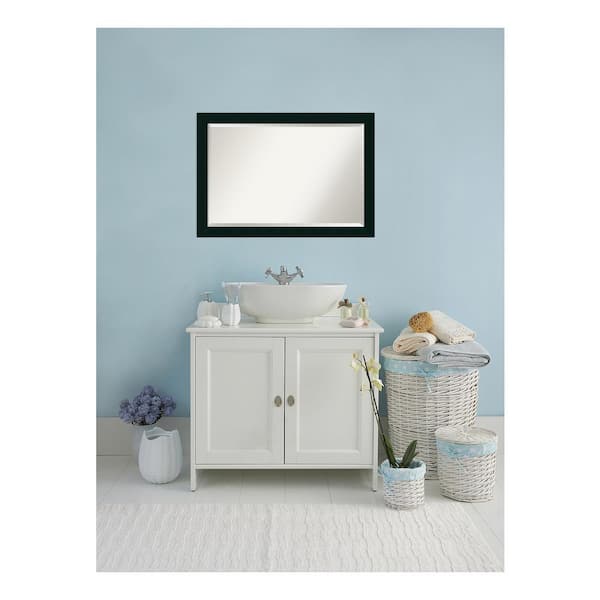 Amanti Art Tribeca 40 in. W x 28 in. H Framed Rectangular Beveled Edge Bathroom Vanity Mirror in Matte Black