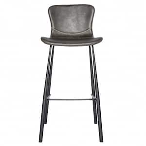 Charlie 29.93 in. Gray Low Back Metal Bar Stool with Faux Leather Seat Set of Two