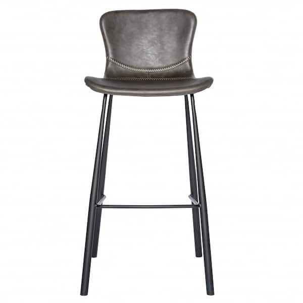 HomeRoots Charlie 29.93 in. Gray Low Back Metal Bar Stool with Faux Leather Seat Set of Two