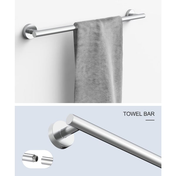 5-Piece Bath Hardware with Towel Bar Towel Hook Toilet Paper Holder and Towel Ring Set in Polished Chrome
