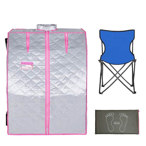 Tidoin 1-Person Sliver Far Infrared Sauna with Foldable Chair, Foot Heating Pad, Wired Remote Control