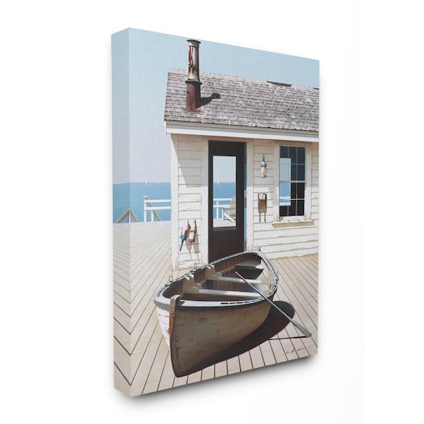 Stupell Industries "Boat On Boardwalk Tranquil Coastal Painting" by Zhen-Huan Lu Unframed Nature Canvas Wall Art Print 16 in. x 20 in.