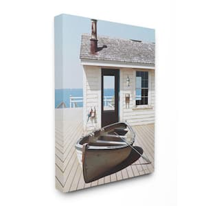 "Boat On Boardwalk Tranquil Coastal Painting" by Zhen-Huan Lu Unframed Nature Canvas Wall Art Print 24 in. x 30 in.