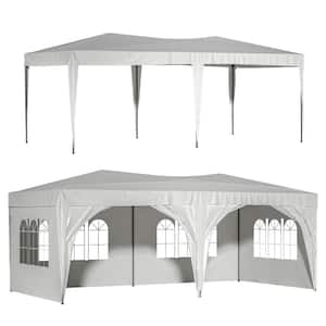20 ft. x 10 ft. White Outdoor Portable Pop-Up Canopy with 6 Removable Sidewalls, Carry Bag and 6-Pieces Weight Bag
