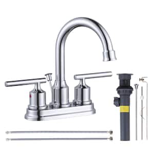 4 in. Centerset 2-handle Bathroom Faucet with Drain and Hose in Chrome