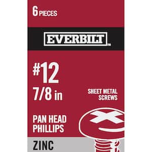 #12 x 7/8 in. Zinc Plated Phillips Pan Head Sheet Metal Screw (6-Pack)