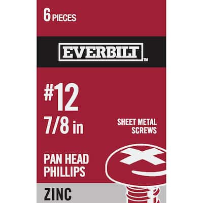#12 x 7/8 in. Zinc Plated Phillips Pan Head Sheet Metal Screw (6-Pack)