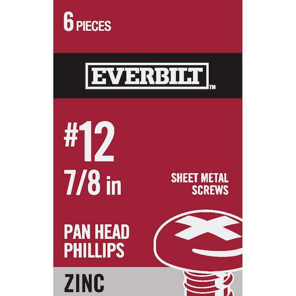 Everbilt #12 x 7/8 in. Zinc Plated Phillips Pan Head Sheet Metal Screw (6-Pack)