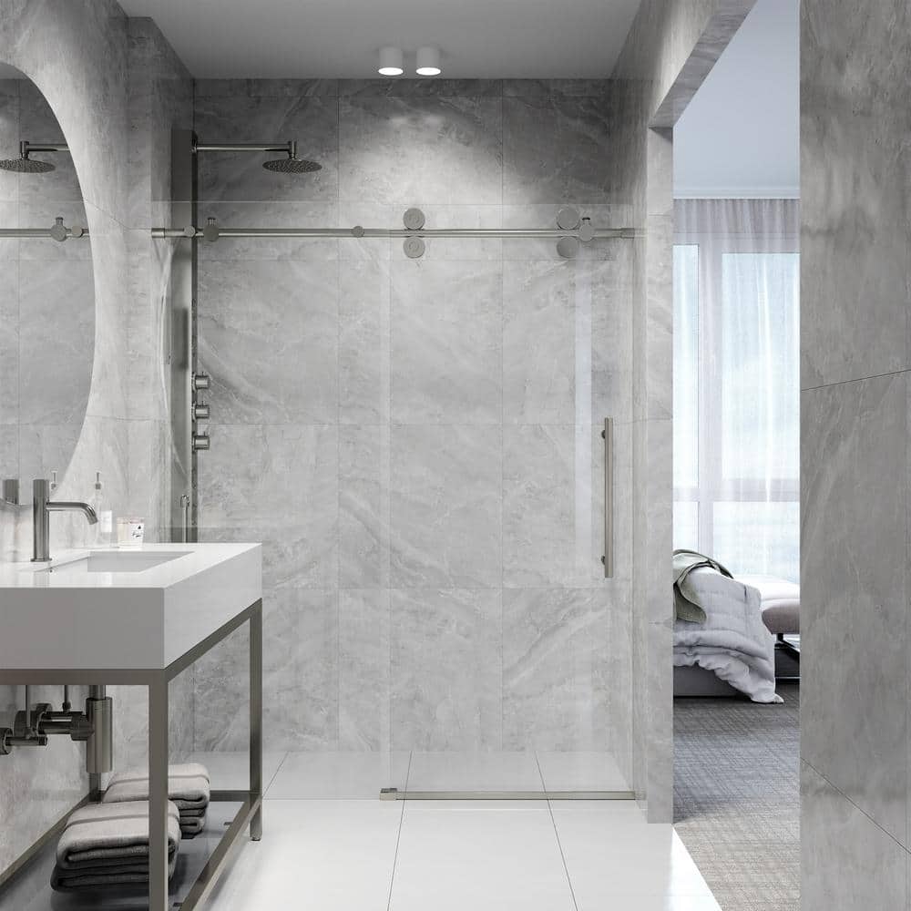 Elan 56-60" Frameless Sliding Shower Door with Stainless Steel Finish