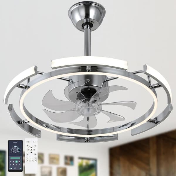 Oaks Aura Meyer 24 in. Indoor Chrome 6 DIY Shapes Smart Ceiling Fan with Remote Futuristic UFO Design 6-Speed Fan lights