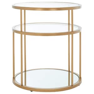 Layta 20 in. Gold Round Glass End Table with Shelves