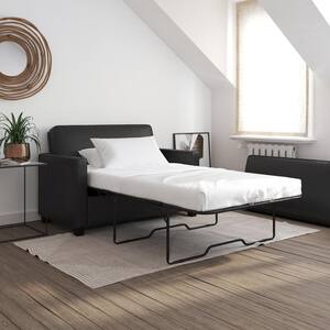 Casey 54 in. Black Faux-Leather 4-Seater Twin Sleeper Sofa Bed with Square Arms