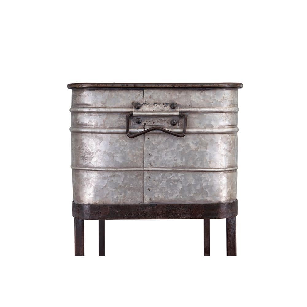 Galvanized Silver and Black Metal Planter Tub on Casters