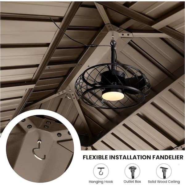 20 in. Smart Indoor/Outdoor Black Plug-in Chandelier Ceiling Fan with Dimmable Led Lights for Patio