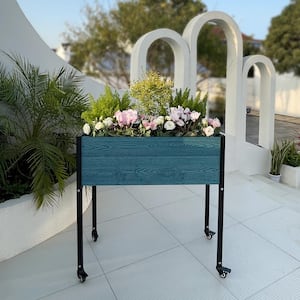 18 in. D x 36 in. H x 36 in. W Blue and Black Composite Board and Steel Self-watering Mobile Elevated Planter