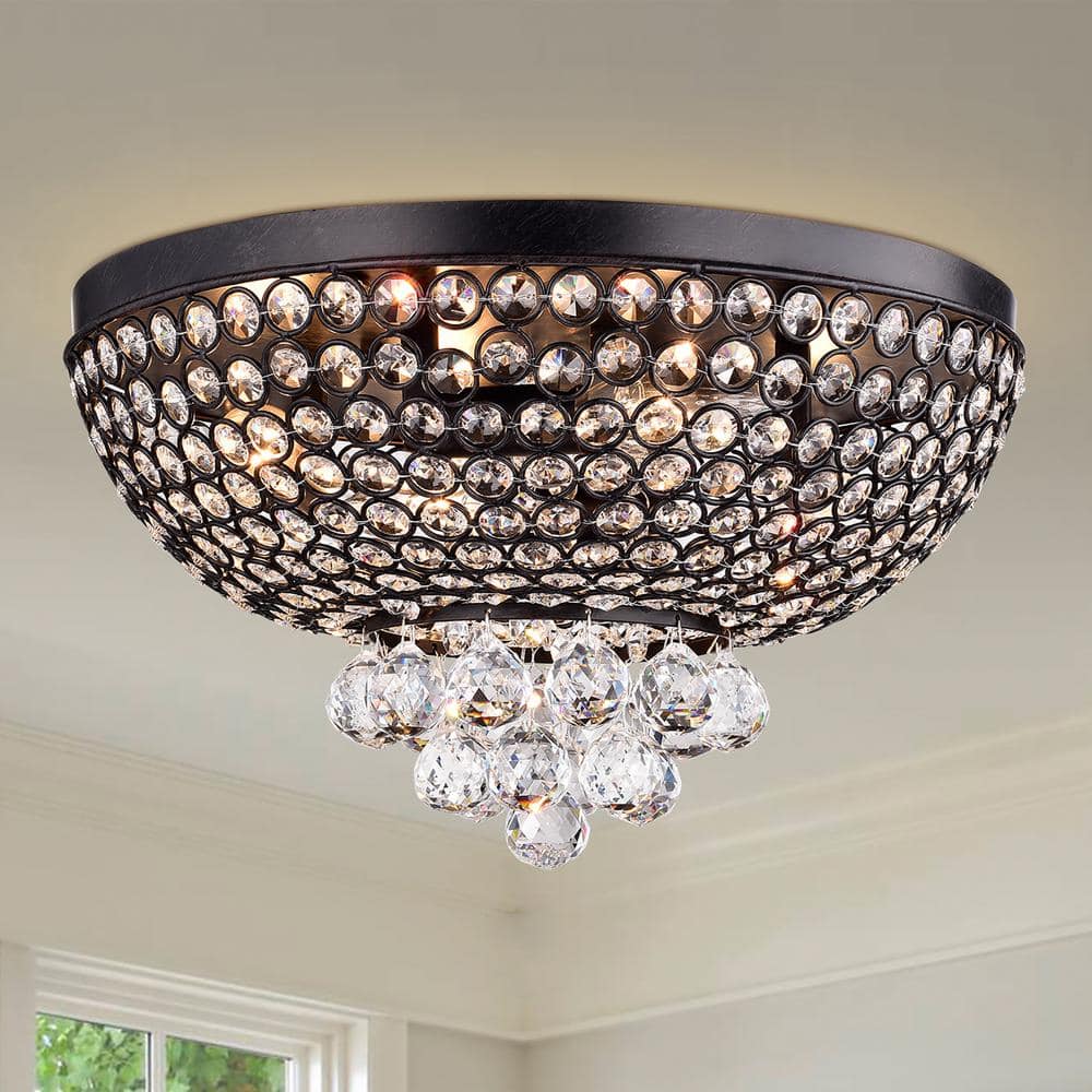 Antique Bronze Crystal Cluster Flush Mount Ceiling Light