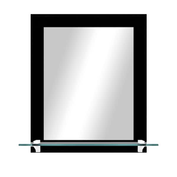 Unbranded 21.5 in. W x 25.5 in. H Rectangle Black Vertical Mirror With Tempered Glass Shelf/White Brackets