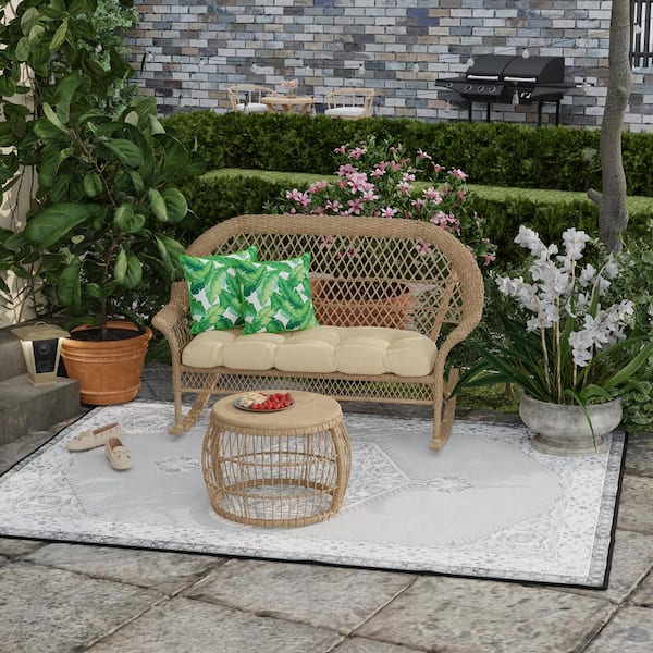 Jordan Manufacturing 16 in. L x 16 in. W x 4 in. T Outdoor Throw Pillow in Green Palm Leaves
