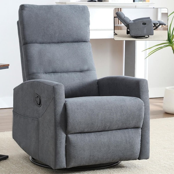 Gray Manual Recliner Chair with Rocker and Swivel for Living Room Study Bedroom