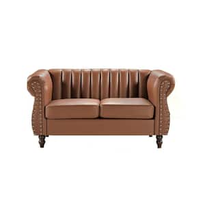 Capri 59.1 in. W Brown Faux Leather 2-Seater Loveseat with Tufted Back