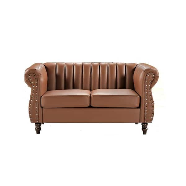 US Pride Furniture Capri 59.1 in. W Brown Faux Leather 2-Seater Loveseat with Tufted Back