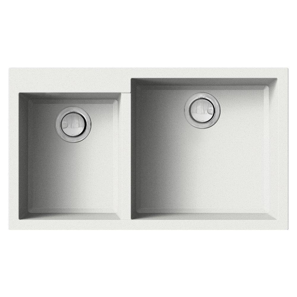 White Granite Composite Double Basin Undermount Kitchen Sink