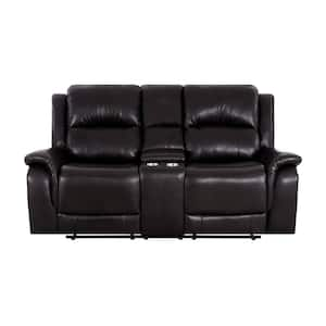 37.79 in. D Rolled Arm Faux Leather Rectangle Push Back Manual Recliner Sofa Loveseat for Living Room in. Espresso