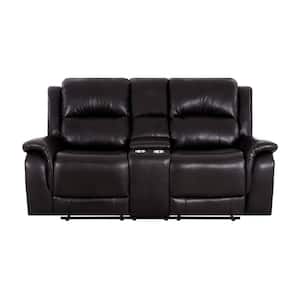 37.79 in. D Rolled Arm Faux Leather Rectangle Push Back Kids Recliner Sofa Loveseat in. Espresso