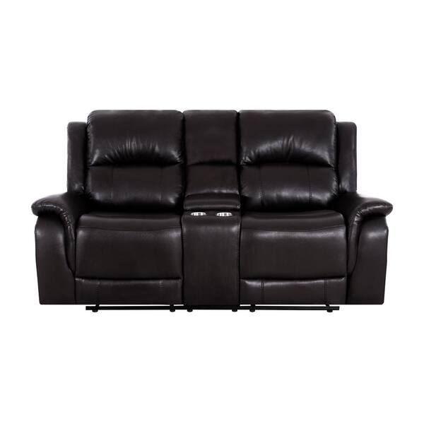 HOMESTOCK 37.79 in. D Rolled Arm Faux Leather Rectangle Push Back Kids Recliner Sofa Loveseat in. Espresso