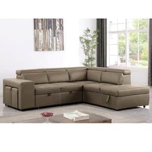 150 in. Square Arm Linen Fabric Modular 7 Seats L-shaped Sectional Sofa in. Gray