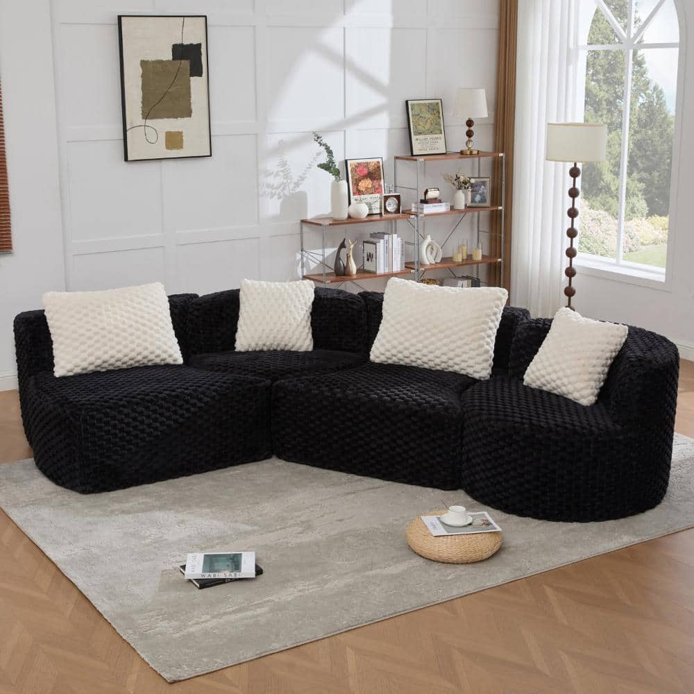 "Black 137.8"" Boneless Bubble Velvet Upholstered Modular Sectional Sofa" price history on PriceWatchPro