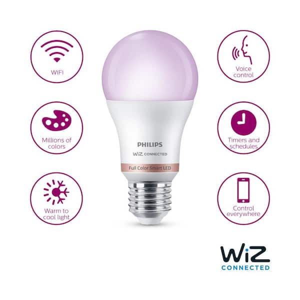 60-Watt Equivalent A19 LED Smart Wi-Fi Color Changing Smart Light Bulb powered by WiZ with Bluetooth (1-Pack)