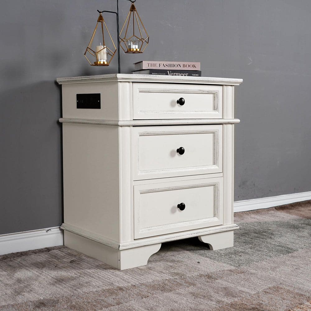 White 3 Drawer 24. 02 in. Wide Nightstand - thumbnail 2