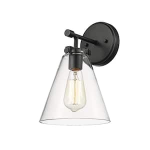 Aliza 7.5 in. 1-Light Matte Black Sconce with Clear Glass