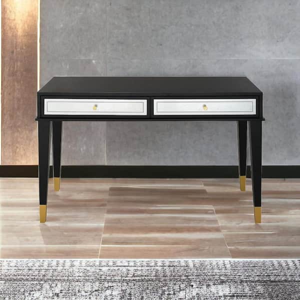 14.4 in. Black Rectangle MDF Console Table with Drawers