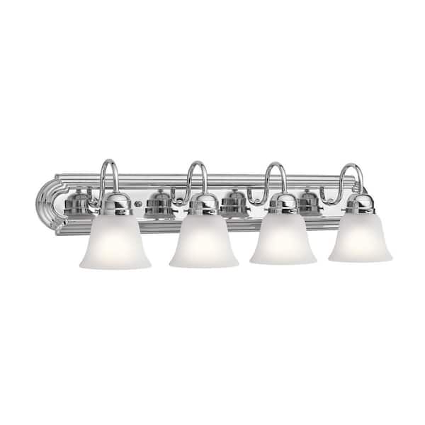 Independence 30 in. 4-Light Chrome Traditional Bathroom Vanity Light with Frosted Glass Shade