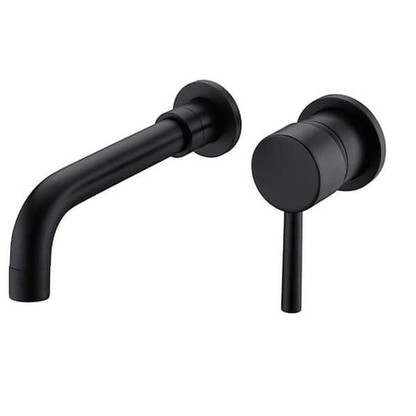PERLIRIA INC Single Handle Wall Mounted Faucet with Lever Handle, 2 Holes Bathroom Sink Faucet with 360° Spout in Matte Black