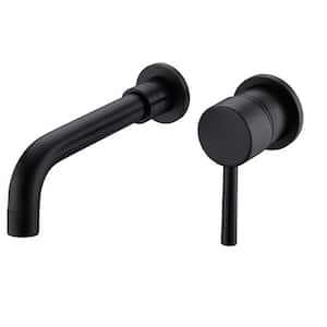 Single Handle Wall Mounted Faucet with Lever Handle, 2 Holes Bathroom Sink Faucet with 360° Spout in Matte Black