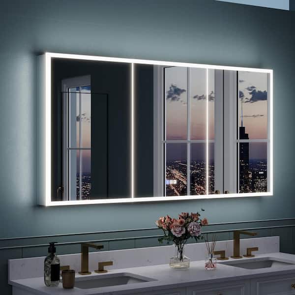 60 in. W x 30 in. H Rectangular Recessed/Surface Mount LED Medicine Cabinet with Mirror, 3x Magnifier, USB, Type C