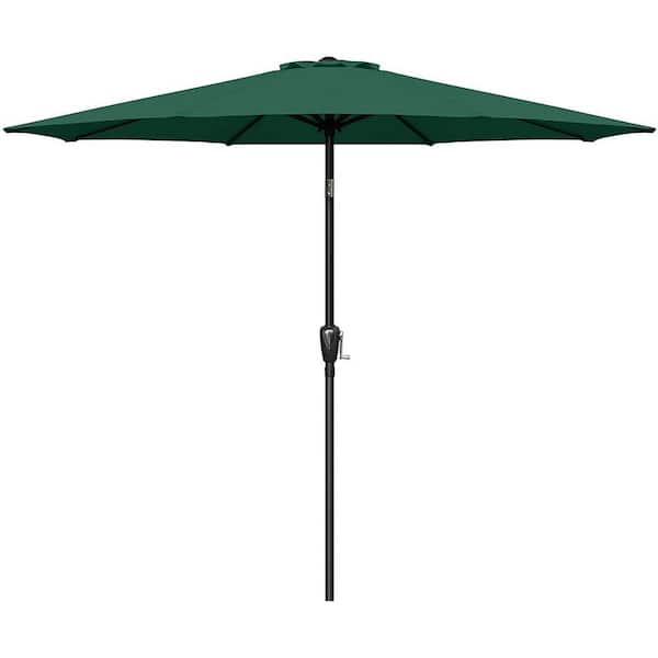 9 ft. Outdoor Market Table Patio Umbrella with Button Tilt, Crank and 8-Sturdy Ribs for Garden in Green