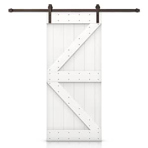K Series 20 in. x 84 in. White Stained DIY Knotty Pine Wood Interior Sliding Barn Door with Hardware Kit
