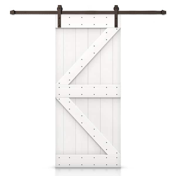 CALHOME K Series 34 in. x 84 in. White Stained DIY Knotty Pine Wood Interior Sliding Barn Door with Hardware Kit