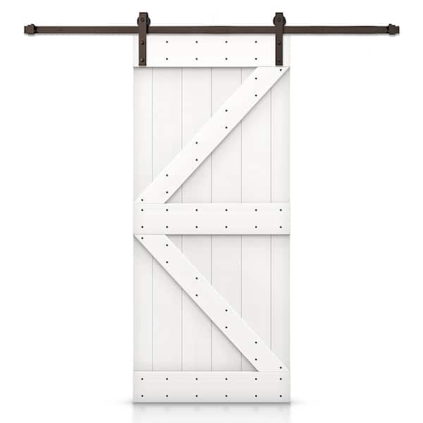 K Series 44 in. x 84 in. White Stained DIY Knotty Pine Wood Interior Sliding Barn Door with Hardware Kit