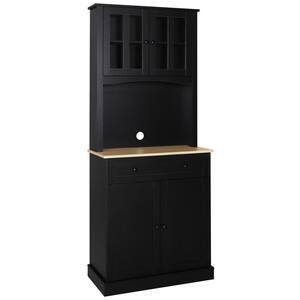 Black Wood 30 in. W Kitchen Pantry Cabinet Storage with Buffet Cupboard, Microwave Stand and Adjustable Shelves