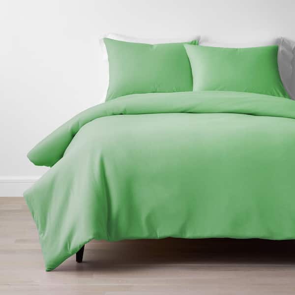 The Company Store Company Cotton 3-Piece Spring Green Jersey Knit Queen Duvet Cover Set