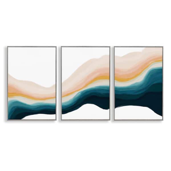 Stupell Industries Fluid Peach Swirl by JJ Design House, LLC. 3-Pieces Gray Framed Abstract Giclee Art Print 30 in. x 20 in.