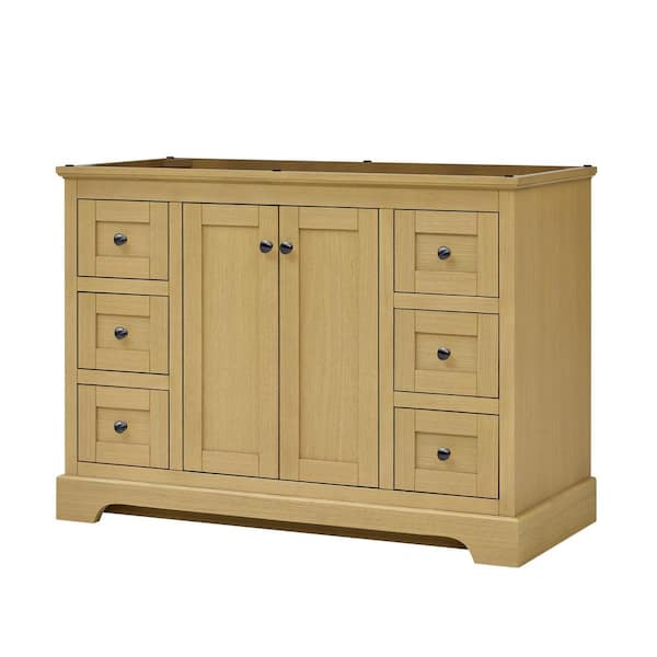 Avery 47.25 in. Bath Vanity Cabinet without Top in Honey Oak with Matte Black Trim