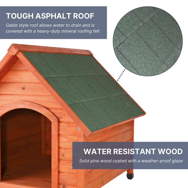 Trixie Natura Dog's Inn Dog House – Outdoor Dog House For Medium Dogs With Hinged Roof, Weatherproof Sealer & Window Shutters, Wooden Dog House With Adjustable Legs – 42 X