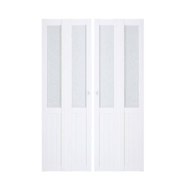 48 in. W. x 80 in. (Double 24 in. Doors) White, MDF, Half Tempered Hammered Panel Bi-Fold Interior Door Hardware Kits