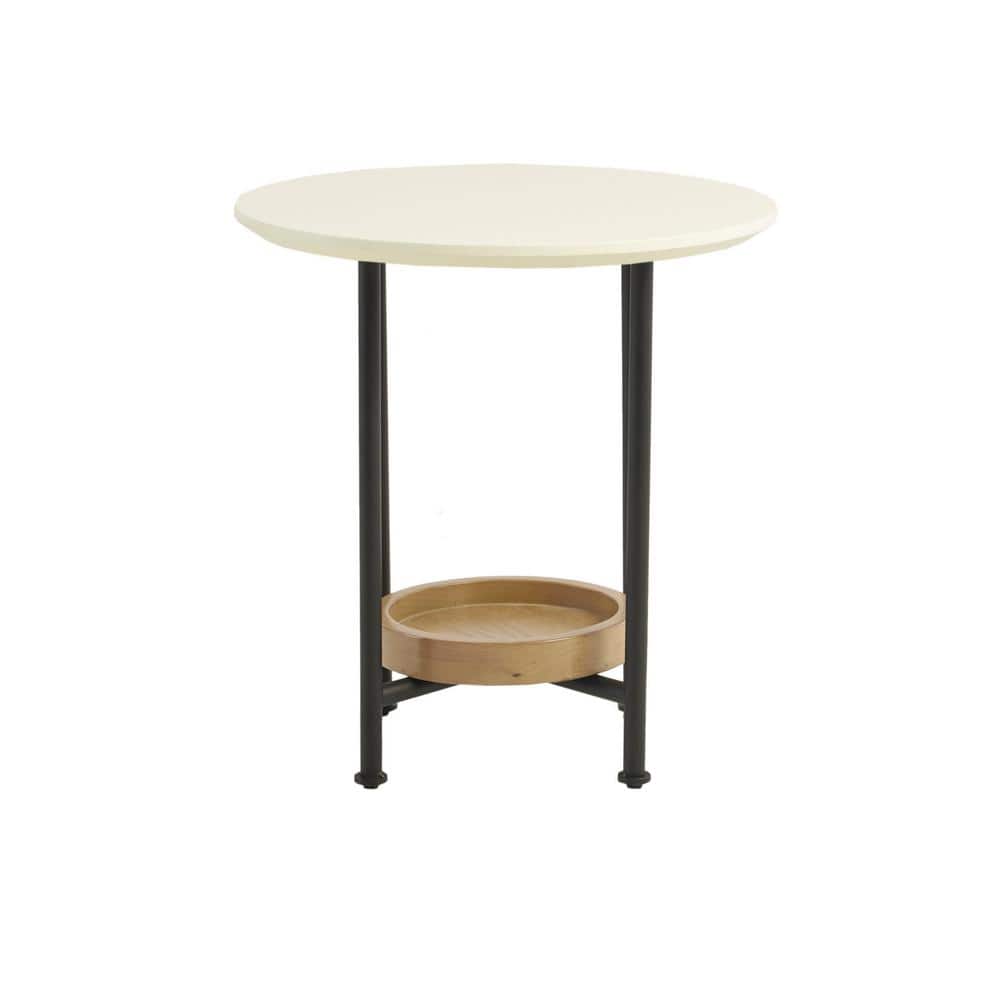 Modern Round White Wood and Metal End Table